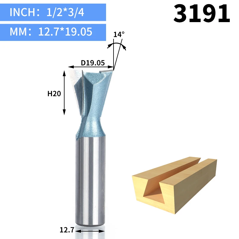 HUHAO 1 шт. 1/" 1/4" хвостовик промышленного класса резец древесины ласточкин хвост фрезы для дерева Вольфрам Гравировка инструмент Фрезерный резак - Длина режущей кромки: 3191