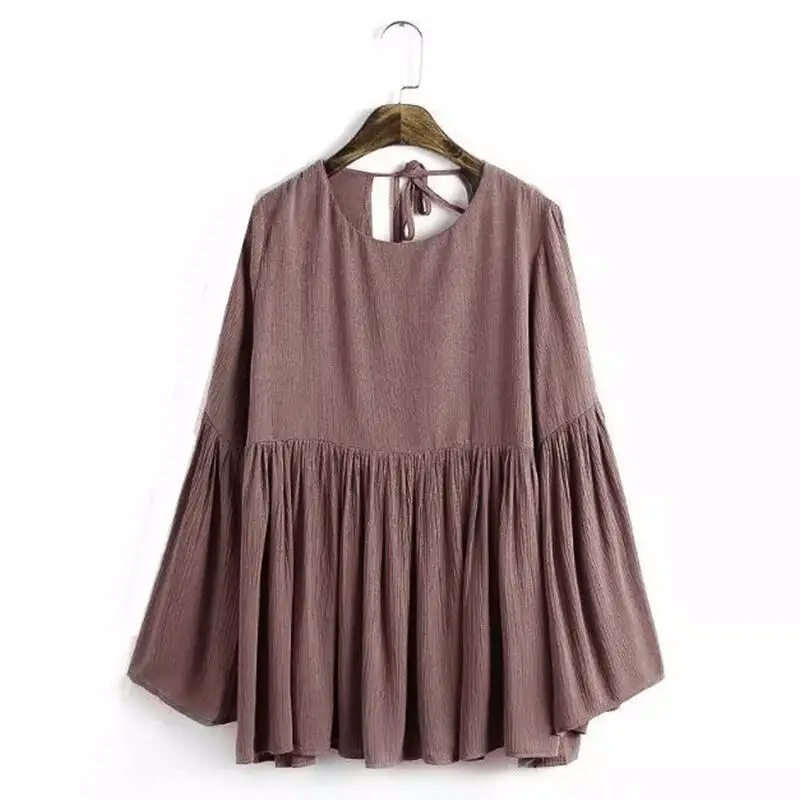 Летняя женская элегантная Однотонная рубашка с расклешенными рукавами блузка v