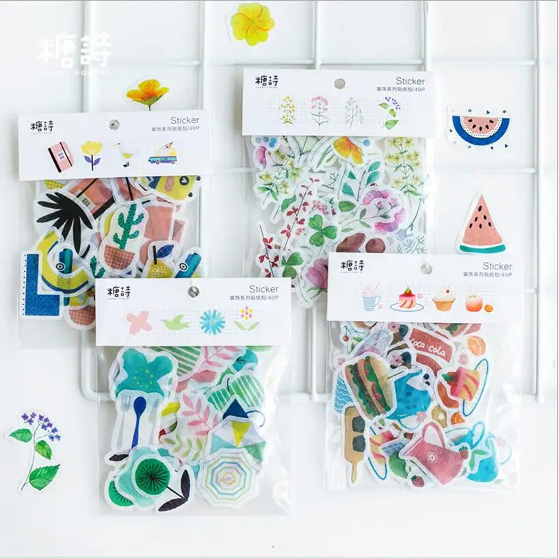 40 pcs/bag flower plants food Mint Decorative Washi Stickers Scrapbooking Stick Label Diary Stationery | Канцтовары для офиса и