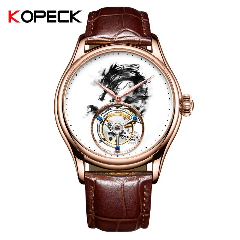 Настоящие Tourbillon мужские часы с драконом, мужские брендовые механические часы с сапфиром копейкой, водонепроницаемые мужские Tourbillon наручные часы 7011G