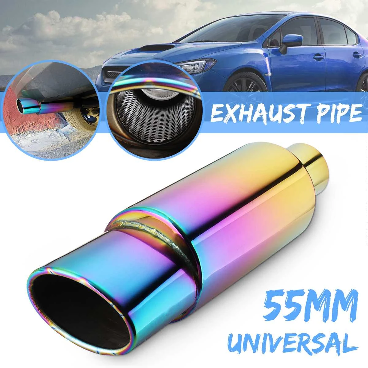 Universal 55mm Inlet Car Exhaust Pipe Muffler Exhaust Tip Tail Tube Silencer Stainless Steel 86 5mm Outlet Mufflers Aliexpress