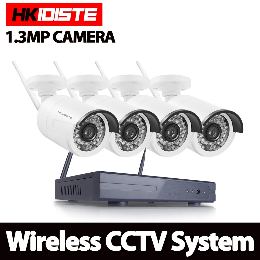 

HKIXDISTE 4CH Wireless NVR CCTV System 960P IP Camera WIFI Waterproof IR Night Vison Home Security Camera Surveillance Kit