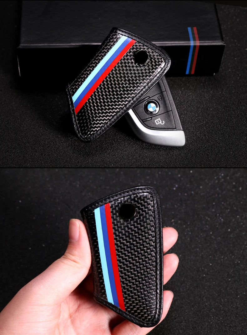 Carbon Fiber Synthetic Leather For Bmw F15 F16 F20 F45 F46 F48 F39 G30 G11 G01 G02 X5 X6 5 series Classic Design Car Key Case