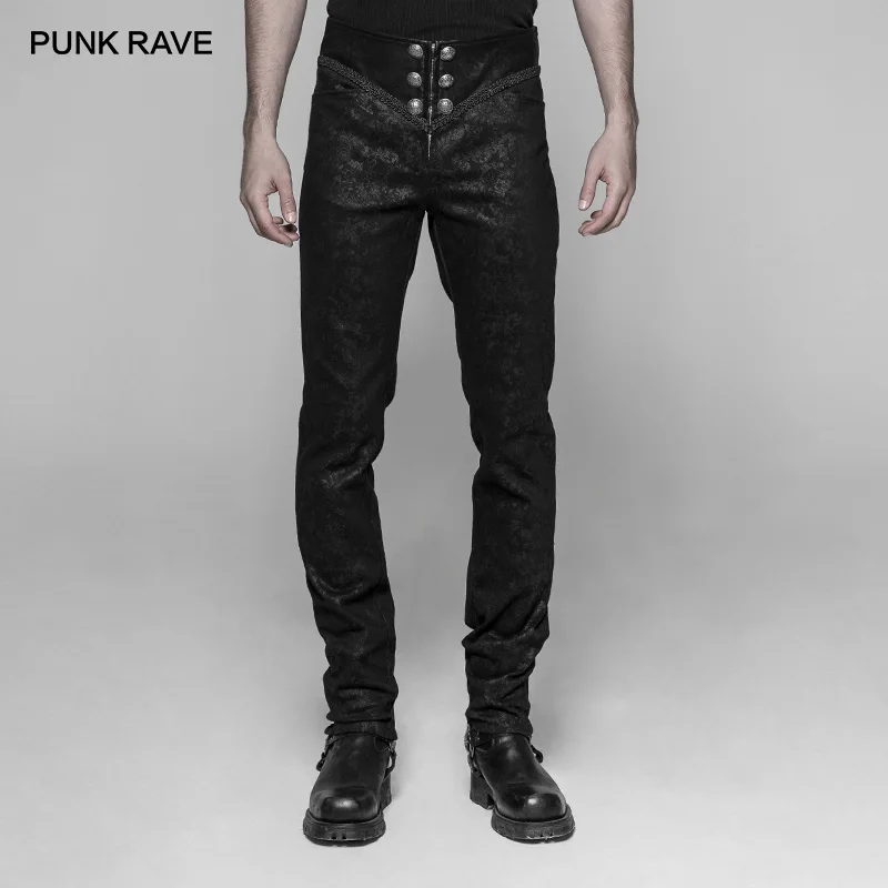 Панк рейв мужские готические микро-эластичные тиснение черные брюки вечерние Косплей клуб Хэллоуин красивые мужские брюки уличная одежда