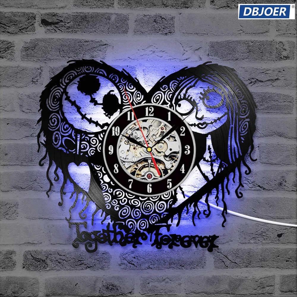 

LED Vinyl Record Wall Clock Nightmare Before Christmas Hanging Clocks Modern Design Creative CD Wall Watch Antique Home Decor