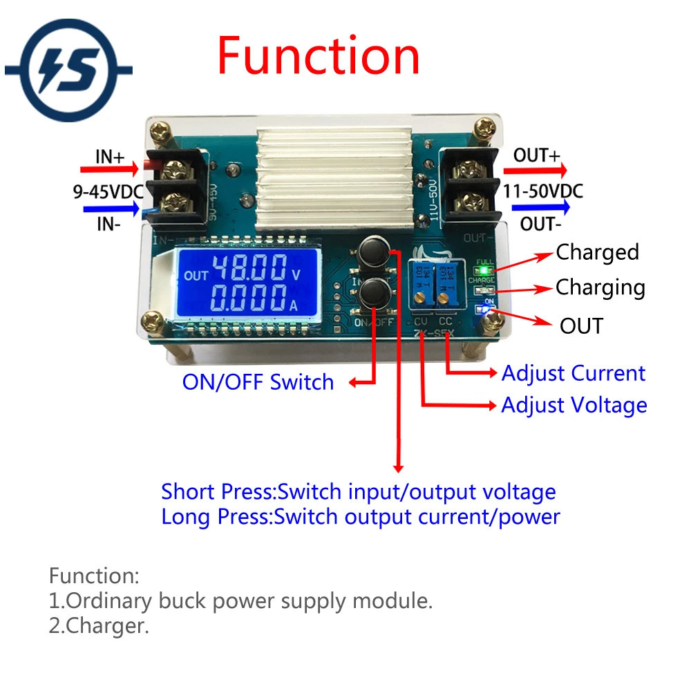

Step Up Power Supply Boost Converter Module Adjustable Adapter CVCC LCD Display DC-DC 10V-50V 5A Constant Voltage Current