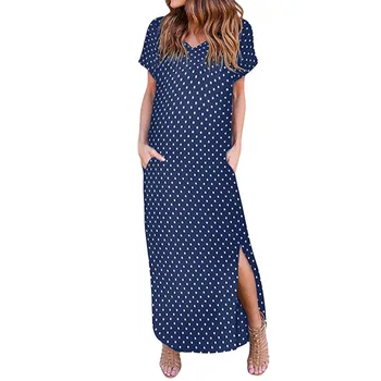 

2019 MAXIORILL New Bohemian Women Summer Boho Short Sleeve V-neck Dot Printed Long Maxi Beach Dress платье Wholesale y3