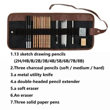 Sketch pencil set professional sketch drawing tool log painting pencil pencil bag painter school student art supplies 2018 new arrival 48pcs pencil sketch pencil set brush pen knife drawing pencil for students school painting stationary tool