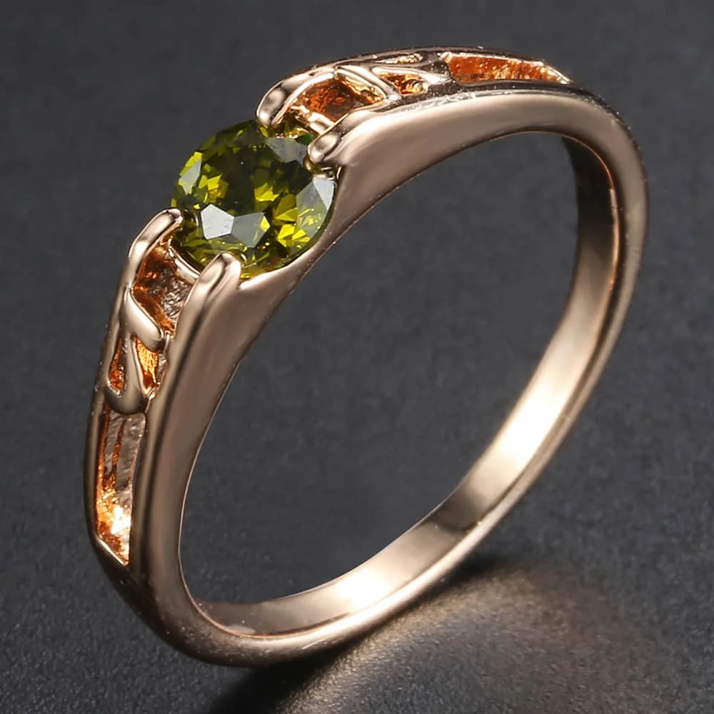 Кольцо из розового золота 585 пробы с зеленым кубическим цирконием для женщин и девушек, обручальное кольцо, подарки для женщин GR18
