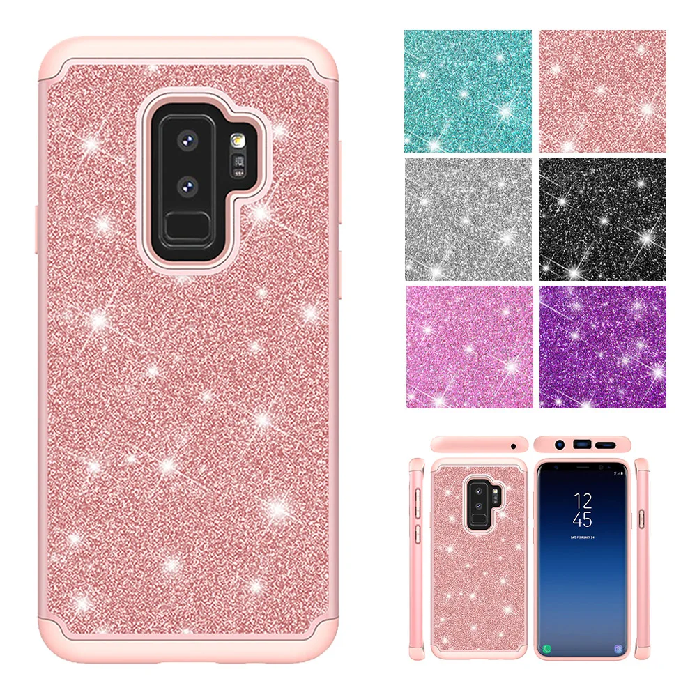 

Phone Case For Samsung Galaxy S8 S9 Plus Note 9 Back Cover 2 in 1 Glitter Bling Shockproof PC Silicone Hard Shell Note9 S9plus
