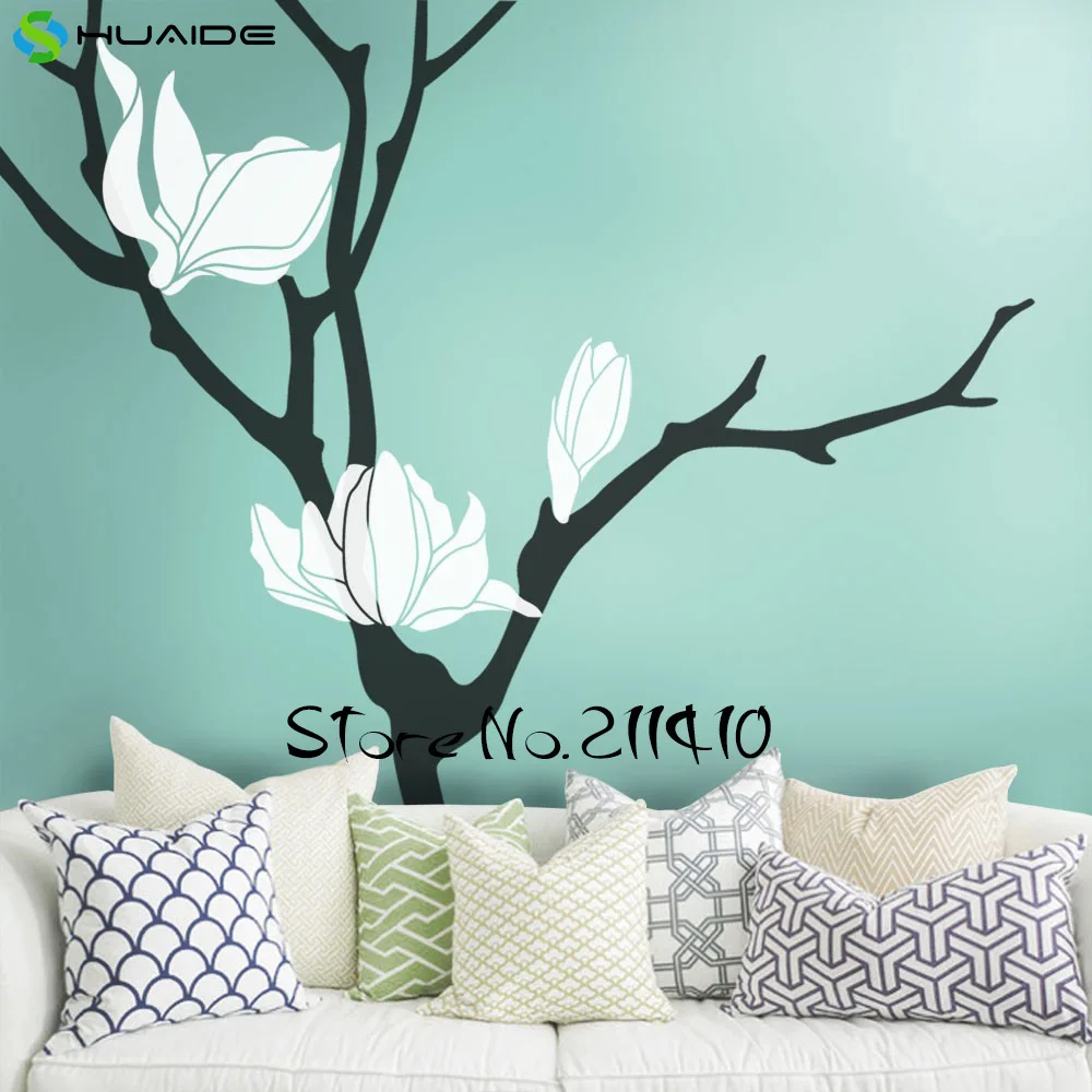 

Magnolia Flower Tree Wall Decal Blossom Large Tree Wall Stickers Home Decor Living Room Removable Vinyl Wall Tattoo A405
