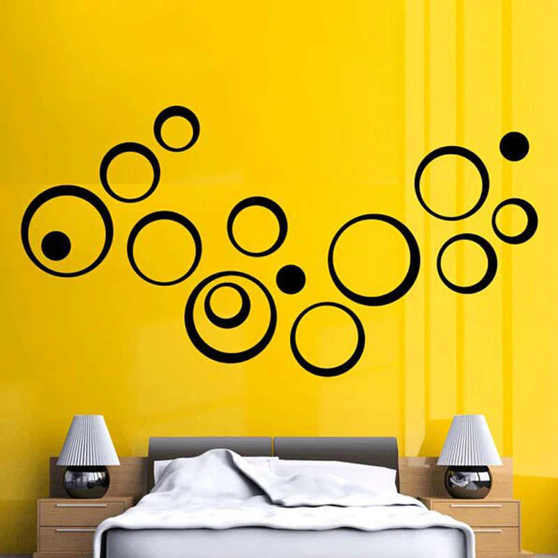 5Pcs DIY  Modern 3D Circles Ring Wall Stickers DIY Indoor Room Wall Home Decor
