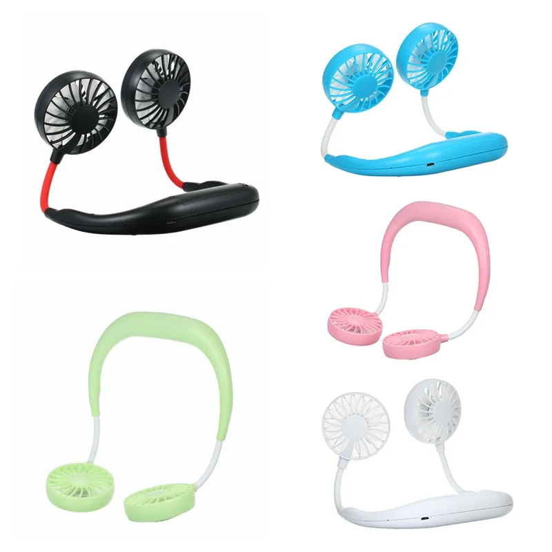 USB Rechargeable Wearable Hand Free Neckband Fan Personal Neck Double Fans 3 Speed Adjustable