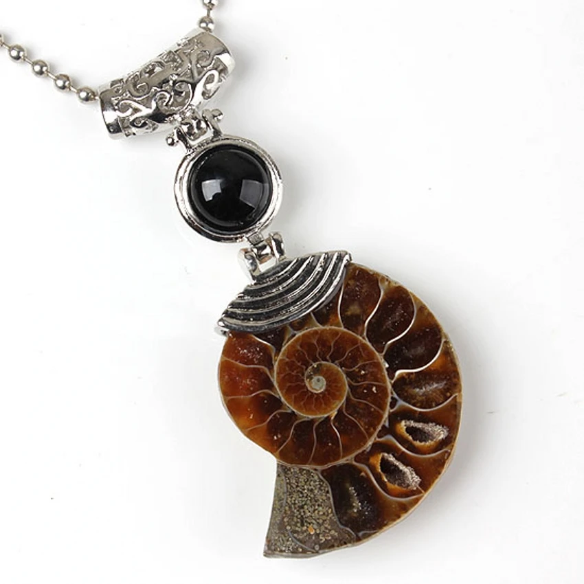 Kraft-beads Popular Silver Plated Ammonite Reliquiae Black Onyx Bead Pendant Statement Jewelry | Украшения и аксессуары