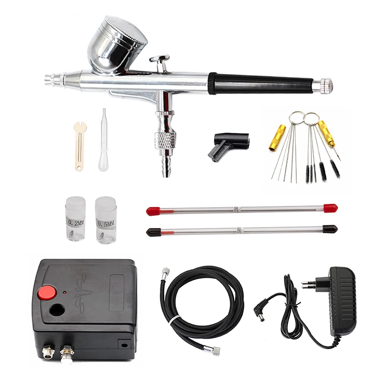 

Mini Dual Action Airbrush Compressor Set For Nails Kit Modeller Spray Airbrush Gun Cake Decoration with 0.2 0.5mm nozzle