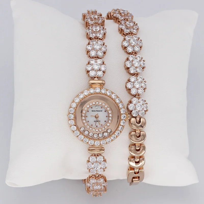 Prong Setting Women s Watch Japan Quartz Shell Hours Clock Fine Fashion Dress Jewelry Twining Bracelet