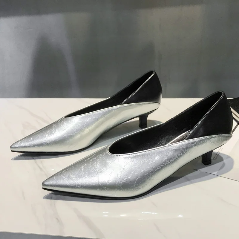 Xgravity/Винтажные вечерние туфли; модельные туфли с острым носком; элегантные модные женские туфли-лодочки на высоком каблуке; пикантные женские вечерние туфли с v-образным вырезом; A133 - Цвет: silver