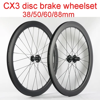 

New 700C 38/50/60/88mm clincher tubular rim Road bike full carbon bicycle wheelset without brake surface CX3 disc hubs Free ship