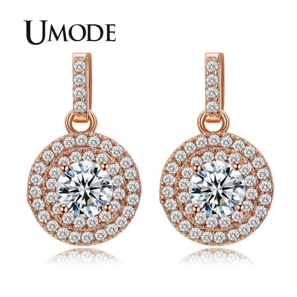 Женские серьги подвески UMODE цвета розового золота с имитацией кубического