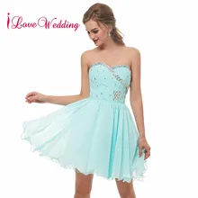 

iLoveWedding 2018 Sweetheart Crystal Beaded Pleat Ice Blue Chiffon Custom made Short Mini Party Gown Bridesmaid Dresses