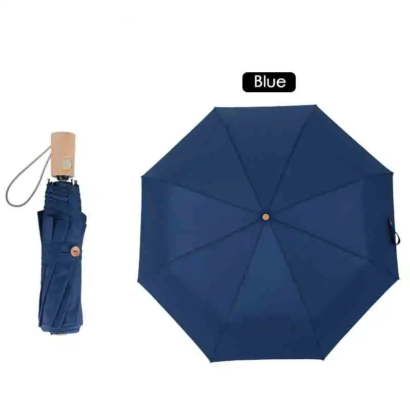 Bachon, зонт с деревянной ручкой, женский, складной, автоматический, женский, зонт от солнца, зонт, светильник, портативный, зонт, для дождя, для женщин - Цвет: blue