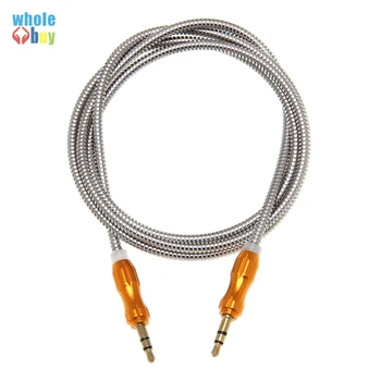 

500pcs/lot Wholesale Audio Cable 1m Sliver Ring Matel 3.5mm Jack Male To Male Aux Cable for MP3 Radio TV DVD Tablet Aux Cord