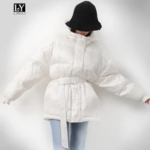 Ly Varey Lin, куртка-пуховик на 90% белом утином пуху, Женское зимнее Свободное пальто, теплая парка с капюшоном, черная, белая, красная, женская верхняя одежда с поясом