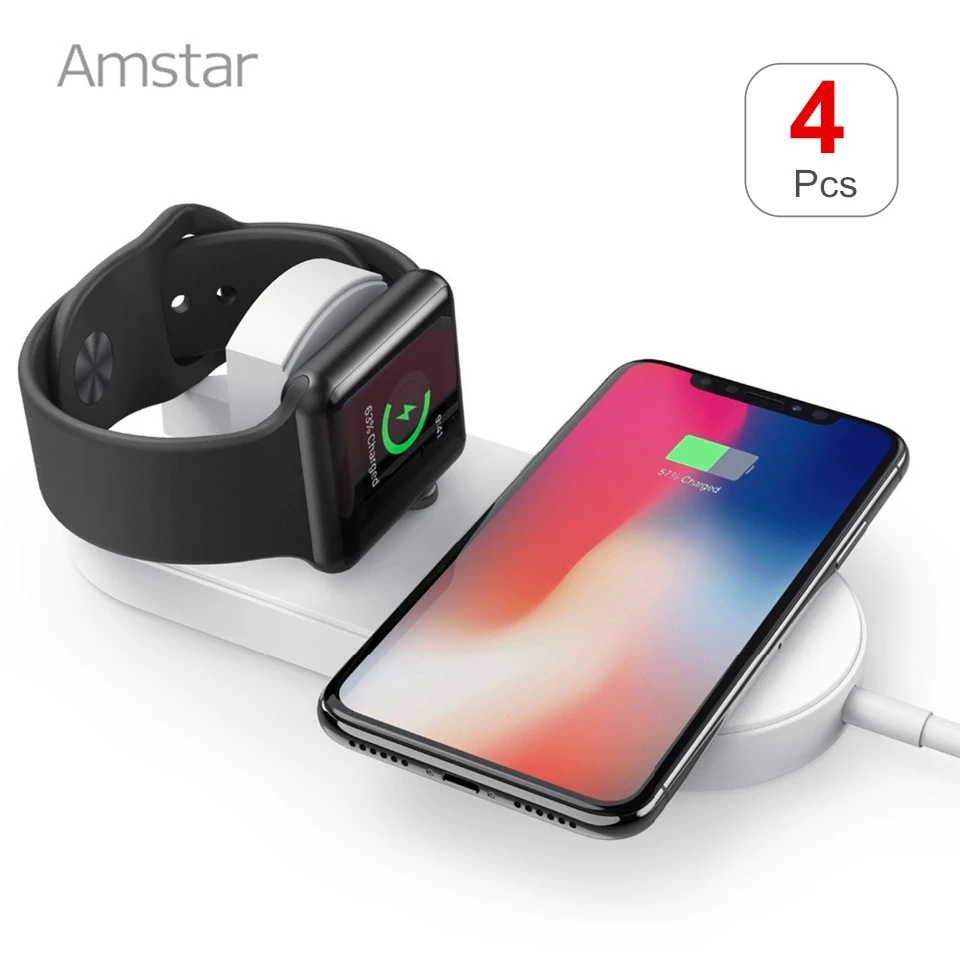4pcs/lot Amstar Qi Wireless Charger for Apple Watch 4/3/2/1 Charging iPhone X XS Fast Pad Sumsang S9 8 | Мобильные телефоны и