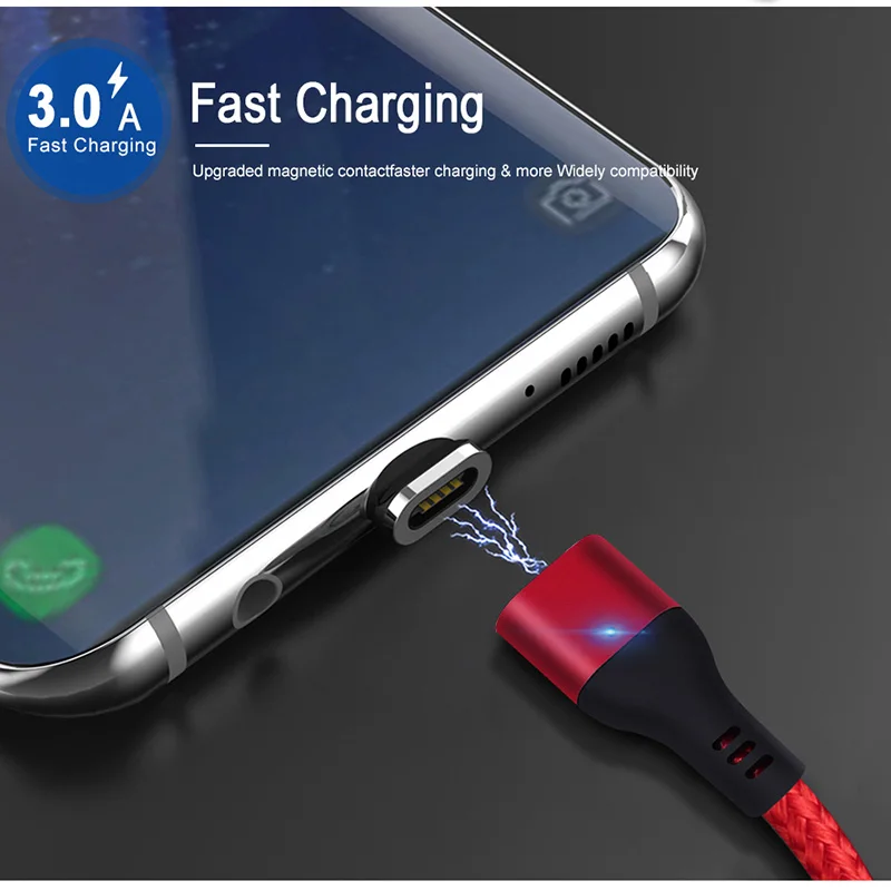Светодиодный кабель зарядного устройства на магните 3 А для быстрой зарядки iPhone 6 S 6 S 5 5S 7 8 Plus X XR XS Max Galaxy S8 S9 S10 провод шнур Micro usb type C