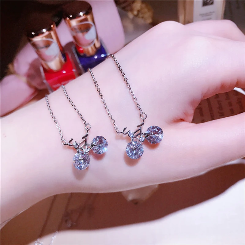 

2018 Fashionable S925 Sterling Silver Bicycle Necklace Bicycle Clavicle Chains Micro Set Necklaces In Summer Summer Jewelry