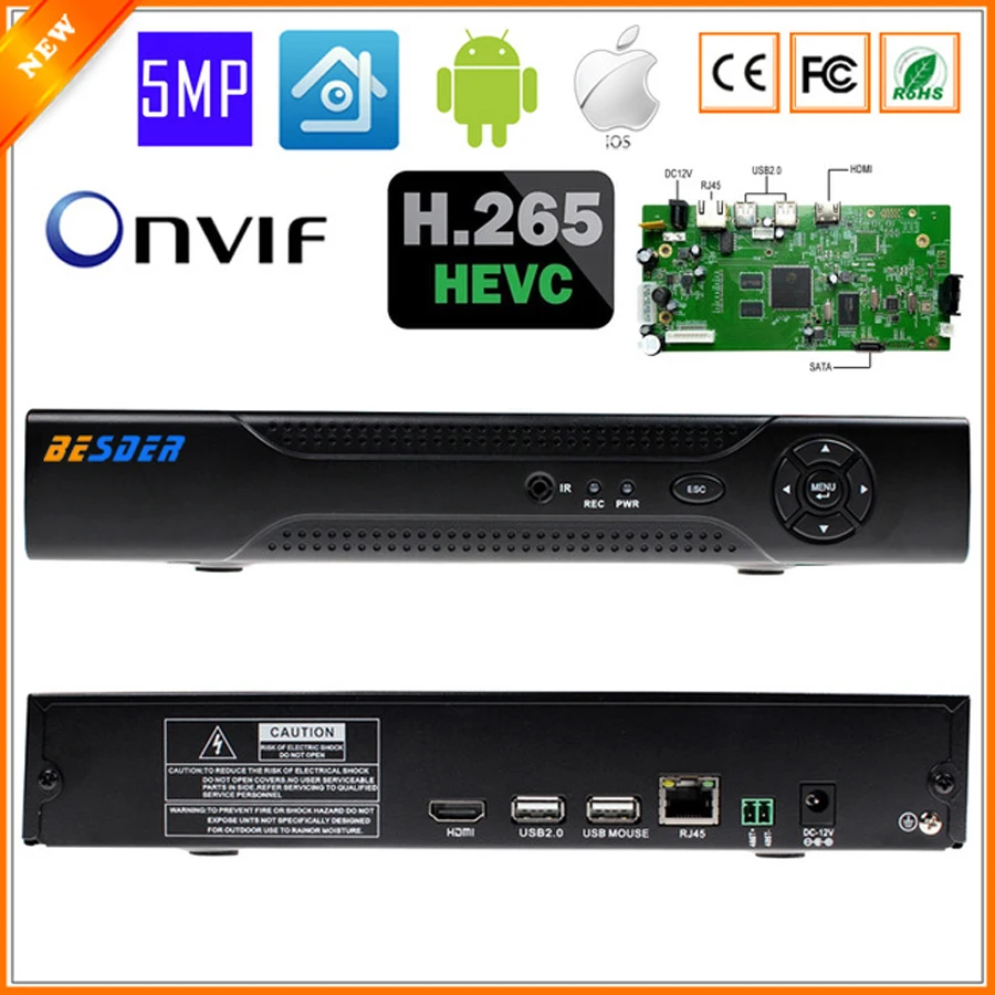 Besder XMEYE Max 4 к выход H.265 многоязычный CCTV NVR 4CH 5MP NVR для H.265 H.264 IP камера ONVIF 2,0 Wifi RS485 PTZ