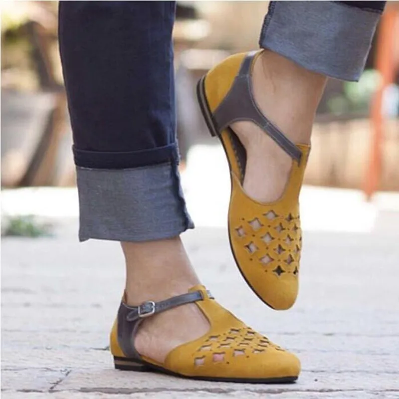 

Women Hollowing Out Ventilation Shoes Woman Chunky Low Heels Pu Leather Gladiator Chaussure Femme Zapatos Mujer