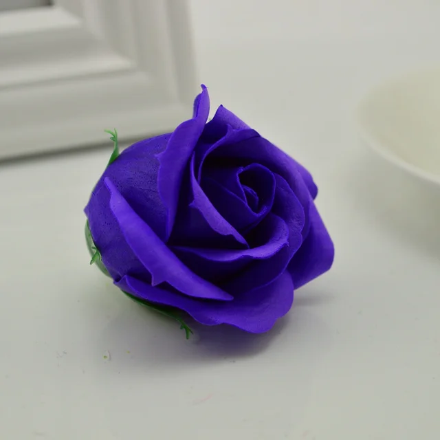 5Pcs 5x6cm Cheap Soap Rose Head Romantic Wedding Valentine's Day Gift Decoration Family Banquet Clip Art Artificial Flowers Dark purple