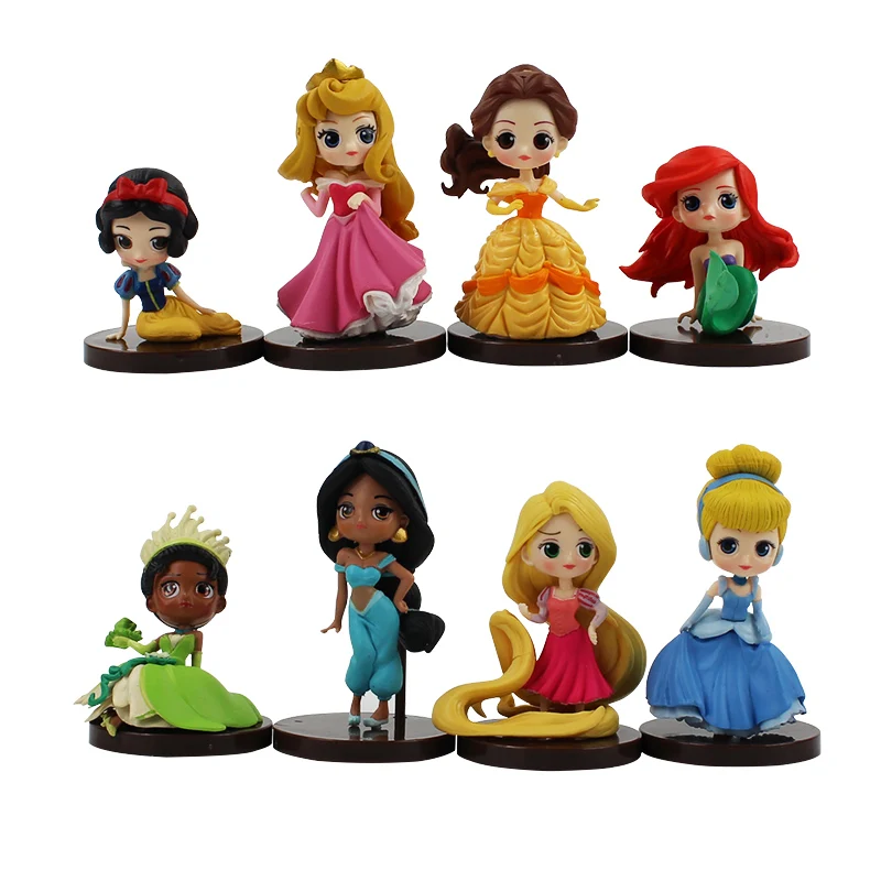 

8pcs/lot Q Posket Figures Princess Snow White Tangled Rapunzel Belle Ariel Mermaid Cinderella Sleeping Beauty Model Toys