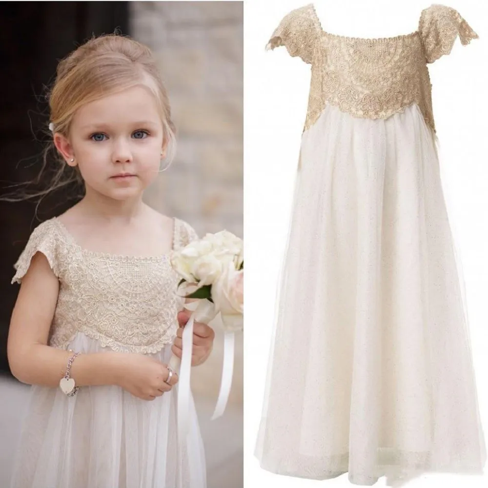 Hot Sale 2017 Ivory Flower Girl Dresses Scoop Neck Floor Length