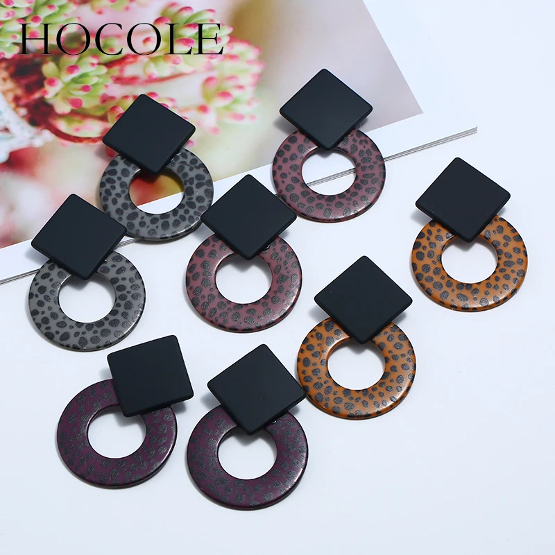 

HOCOLE Vintage Geometric Leopard Dot Drop Earrings Black Square Charm Circle Dangle Earrings For Women Korean Jewelry Gift