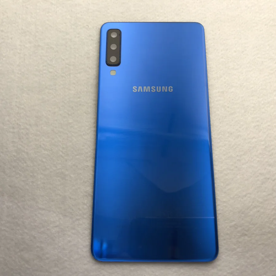 Для samsung Galaxy A7 Задняя крышка батареи A750 чехол A750F SM-A750 задняя дверь корпус стеклянная панель запасные части - Цвет: Синий