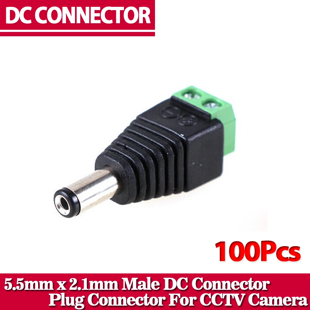 Big sale 100PCS DC Connector CCTV male Plug Adapter Cable UTP Camera Video Balun Connector 5.5 x 2.1mm Free shipping !!