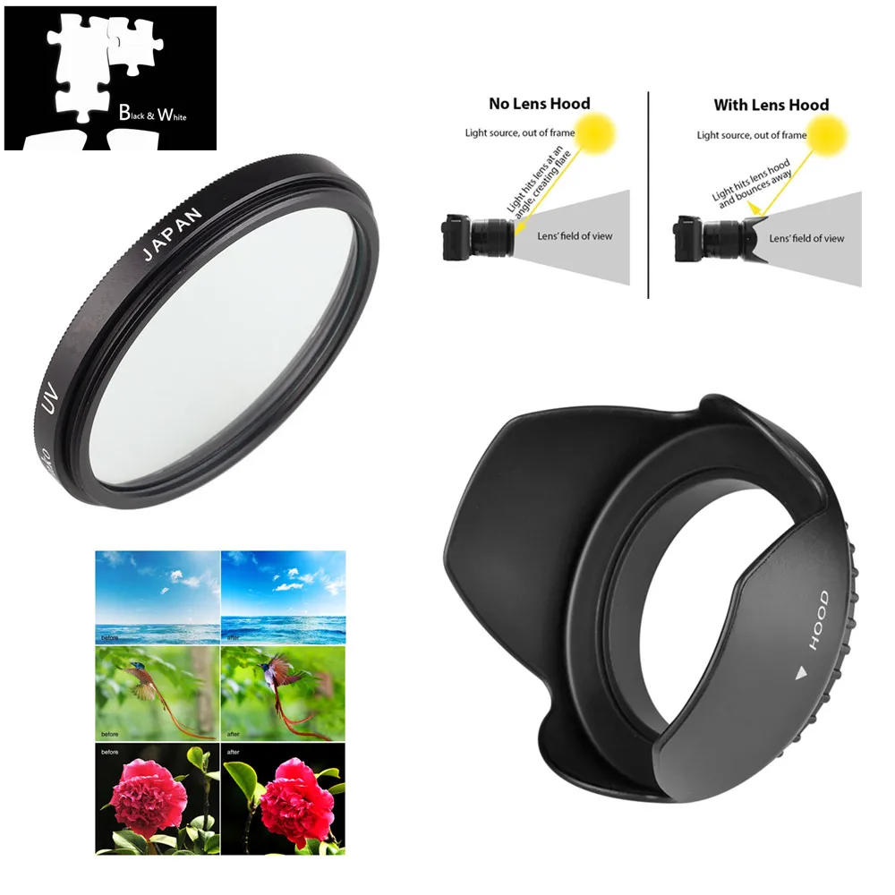 

52mm UV Filter Lens Hood for Nikon AF-S DX NIKKOR 35mm f/1.8G lens / 18-55mm f/3.5-5.6G VR II lens / Nikon 1 32mm 6.7-13mm lens