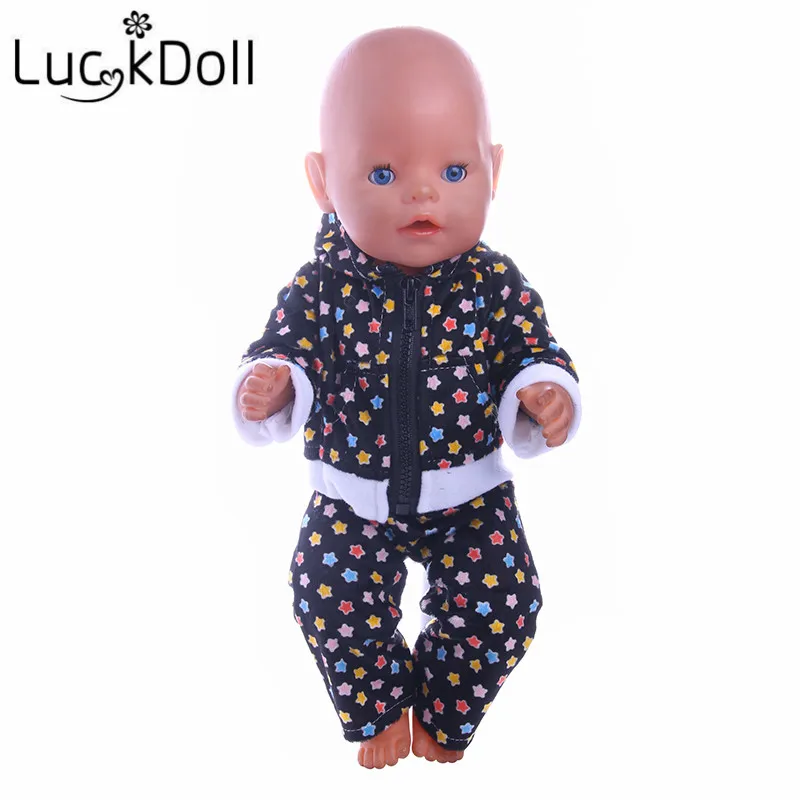 

Luckdoll Star Printed Black Hoodie with Pants for 18 inch American Girl Doll or 43 cm Baby Born Doll Accessories for Dolls