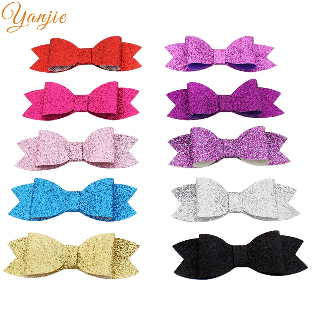 

30pcs/lot 3.5'' Leather Bows Girls Solid Shimmery Hair Bows Hair Clips For Kids Leather Hair Bow Headwear Hair Accessories