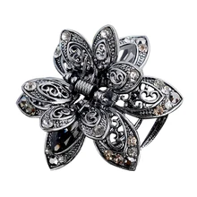 Винтажные 3 цвета, Большой Хрустальный цветок, когти для волос, свадебные заколки для волос, женские Украшения для волос с очаровательным древним серебром, аксессуары для волос