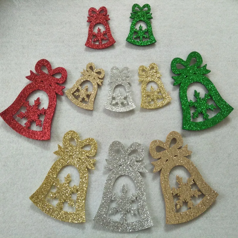 

Brand New Design 5 Colors Big Small Bling Bling Glitter Christmas Snowflake Bell Felt Fabric Children handmade Decoration Felt