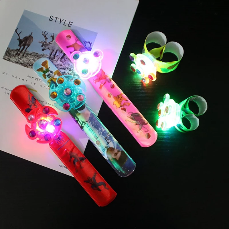 Children's Luminous Wrist Band Manual Rotating Soft Flash Gyro Bracelet LED Cartoon Lights Glow In The Dark Toys for Kids