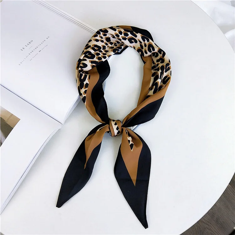 

New Leopard diamond scarf women's fashion Joker professional Korean scarf small long silk scarves neckerchief bag hair Ribbons