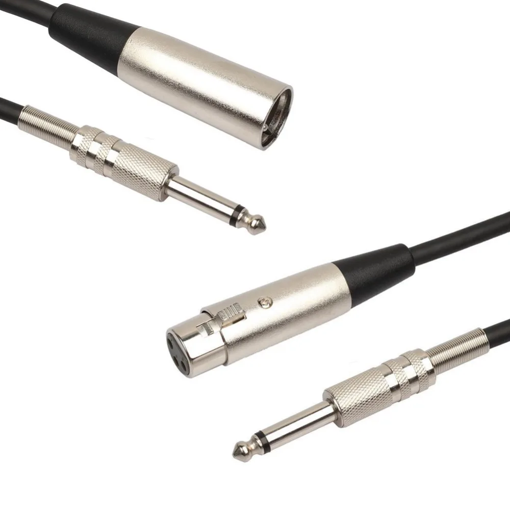 3-Pin XLR Male to 1/4" 6.35mm Mono Female Jack Audio Cable Mic AMP Adapter 