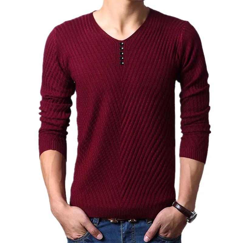 M-4XL зима Хенли свитер с круглым вырезом Для мужчин кашемировый пуловер, Рождественский свитер Для мужчин s трикотажные свитера Homme Jersey Hombre - Цвет: Burgundy