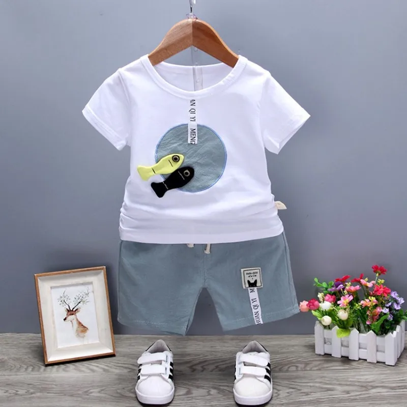Baby Boy Clothes Summer 2019 Teens Baby Boys Clothes Set Cotton Kids Children Clothing Suit (TShirt+Pants) Fish Baby Clothes Set