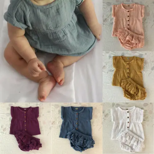 

0-24M Newborn Cotton Linen 2Pcs Baby Girl Clothes Dress Tops+Tutu Short Outfit Sunsuit Summer Baby Clothing