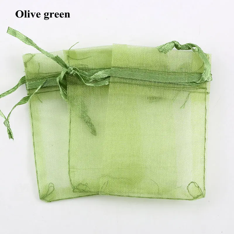 QIAO много цветов 5*7 мм 100 шт/партия мини-сумки из органзы Прекрасный Свадебный Рождественский подарок мешочек для украшений упаковка сумки и мешки - Цвет: olive green